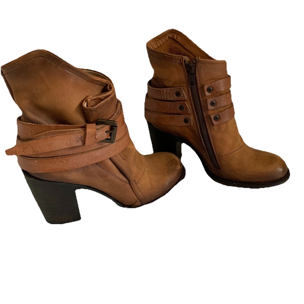 FREEBIRD Blaze Harness Bootie Sz 7 Cognac Leather Boho Distressed Western